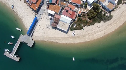Top View flying over the seashore and the Armona Island. Drone shot Stock Footage 106841869
