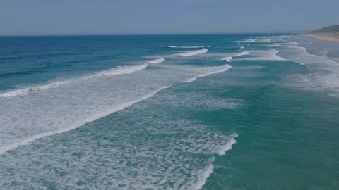 Top View Of Foamy Waves On The Empty Tropical Beach In Razo. Aerial Shot Vidéo 237918734