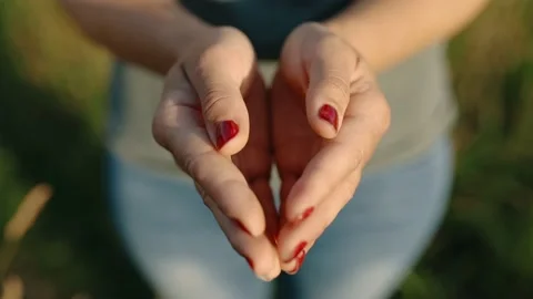 Top view of folded female hands that open Stock Footage 202047815
