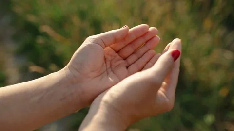 Top view of folded female hands that open 動画素材 202047833