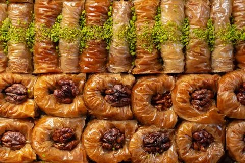 Top view food pattern texture of Turkish baklava Stock Photos