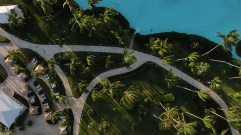 Top view of the footpaths and an artificial lake in a resort, Dominican Republic Stock Footage 154804543