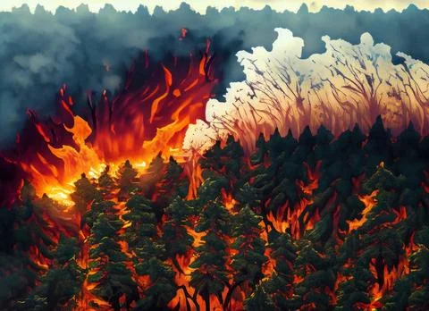 Top view of a forest wildfire Stock Photos