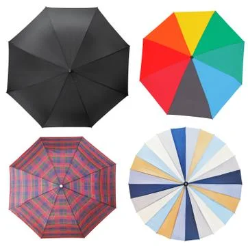 Top view of four different open umbrellas Stock Photos