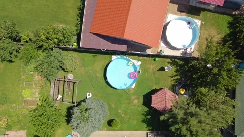 Top view of the frame pool in the courtyard of the house Video stock 247751182