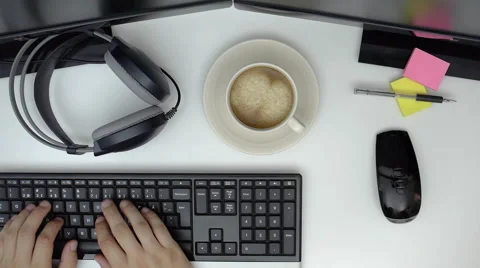 Top View Freelancer Working Typing Keyboard Stock Footage 67383724