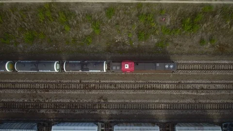 Top view of a freight train carrying oil Stock Footage 101573189
