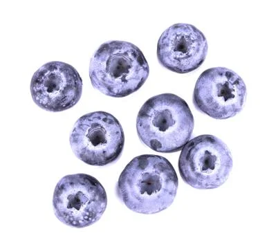 Top view of fresh blueberries isolated on white background. Stock Photos