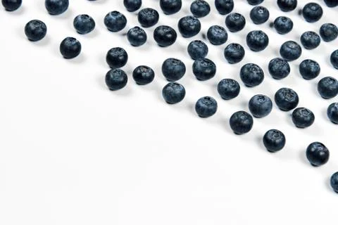Top view of fresh blueberries isolated on white background. Copy space. Stock Photos