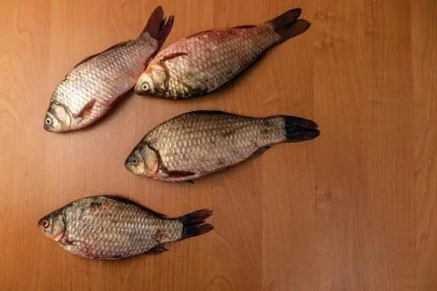 Top view of fresh fish on table Stock Photos