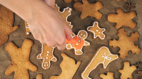 Top view of Fresh made Cinnamon Gingerbread Cookies Stock Footage 66447368