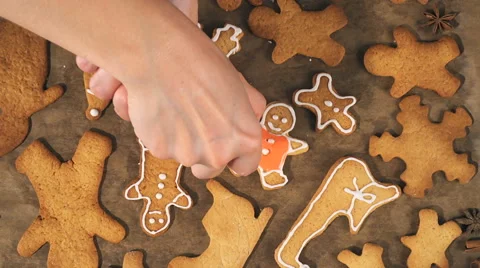 Top view of Fresh made Cinnamon Gingerbread Cookies Stock Footage 66447488