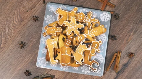 Top view of Fresh made Cinnamon Gingerbread Cookies Stock Footage 66447952