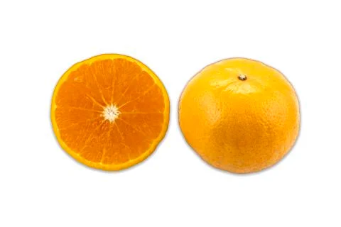 Top view Fresh navel oranges isolated on white background. Save with clipping 스톡 사진
