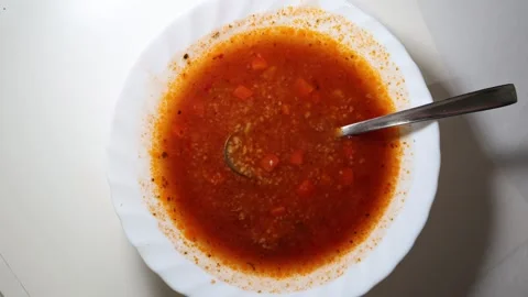 Top view of a fresh red soup Stock Footage 300502229