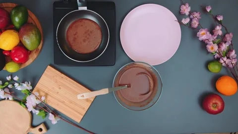 Top view of fried chocolate pancake Stock Footage 252305422