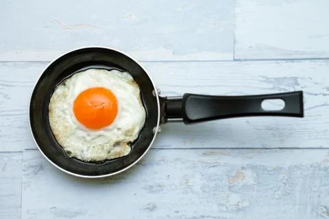 Top view of fried egg in a pan Stock Photos