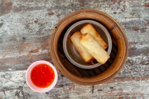Top view of fried spring rolls Stock Photos