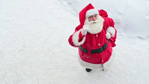 Top view on friendly santa claus actively gesturing and wishing merry christmas Vidéo 133727800