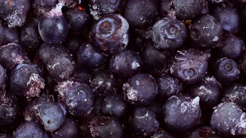 Top view of frozen blue blueberry texture circle rotation close up Stock Footage 236143853