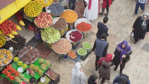 Top view of fruit stall at Tajrish Bazaar, Tehran, Iran Stock Footage 99525783