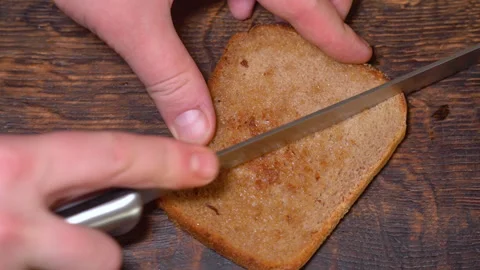 Top view of frying bread toasts in the pan Stock Footage 251953530