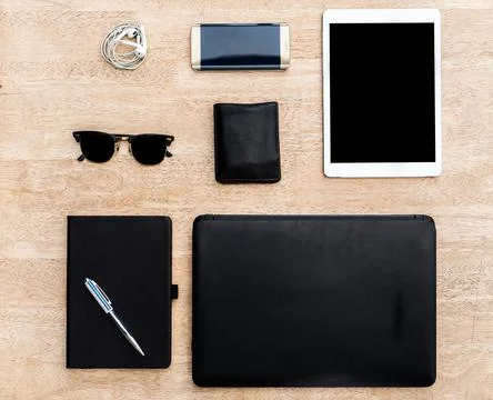 Top view Gadgets On Table Stock Photos