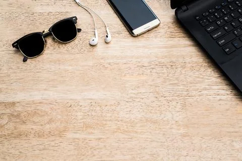 Top view Gadgets On Table Stock Photos