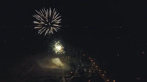 Top view of gala sparkling fireworks in the night sky Stock Footage 101570973