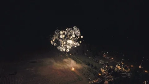 Top view of gala sparkling fireworks in the night sky. Stock Footage 101571096