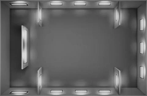 Top view of gallery with blank picture frames 스톡 일러스트