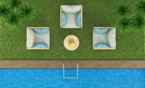Top view of a garden with pool Stock Illustration