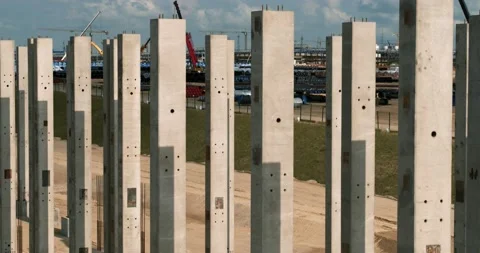 Top view of a giant construction site and concrete piles Stock Footage 138270950