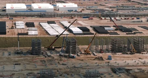Top view of giant construction site and metal structures Stock Footage 138271401