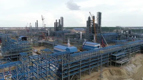 Top view of giant construction site and metal structures Video stock 138271514