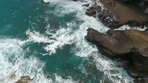 Top View Of The Giant Waves, Foaming And Splashing In The Ocean Stock Footage 94542784