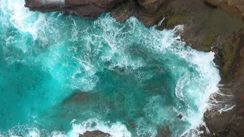 Top View Of The Giant Waves, Foaming And Splashing In The Ocean Stock Footage 94543180