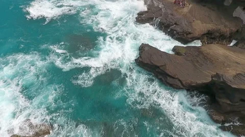 Top view of The Giant Waves, Foaming And Splashing In The Ocean Stock Footage 94555318