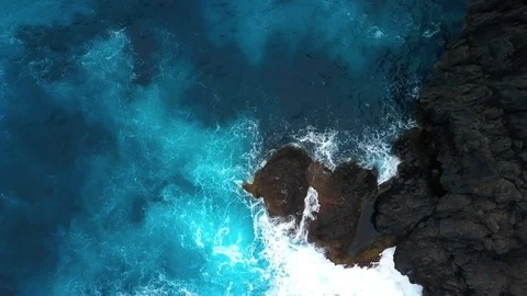 Top View of the Giant Waves, Foaming and Splashing in the Ocean Stock Footage 103322730