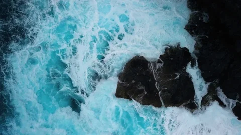 Top View of the Giant Waves, Foaming and Splashing in the Ocean Stock Footage 103322879