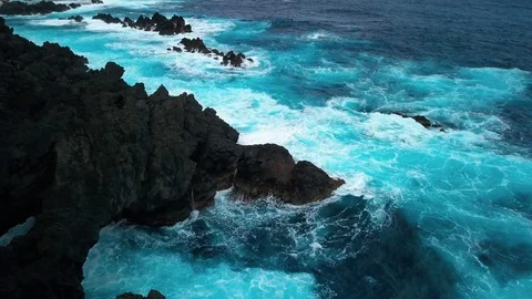 Top View of the Giant Waves, Foaming and Splashing in the Ocean Stock Footage 103323069