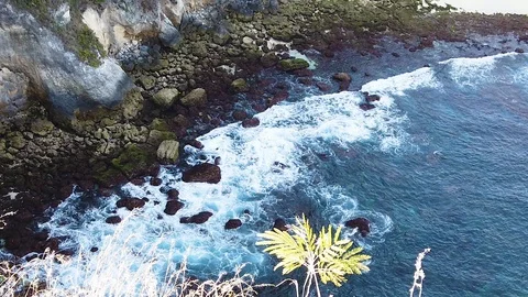 Top View of the Giant Waves, Foaming and Splashing in the Ocean, Sunny Day, Slow Stock Footage 118398259