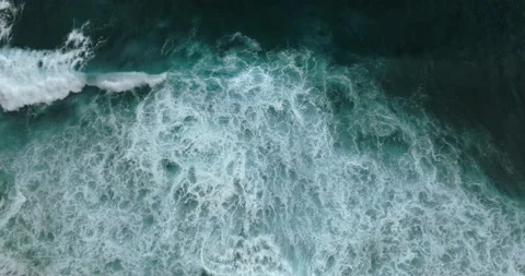 Top View of the Giant Waves, Foaming and Splashing in the Ocean, Indonesia, Bali Stock Footage 234998309