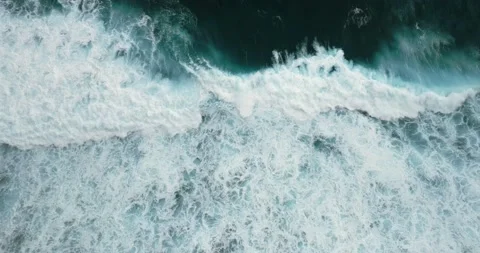 Top View of the Giant Waves, Foaming and Splashing in the Ocean, Indonesia, Bali Stock Footage 234998369