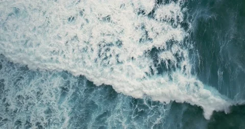 Top View of the Giant Waves, Foaming and Splashing in the Ocean, Indonesia, Bali Stock Footage 234998631
