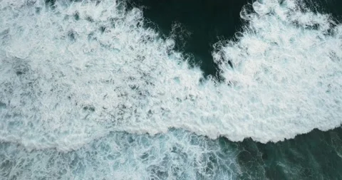 Top View of the Giant Waves, Foaming and Splashing in the Ocean, Indonesia, Bali Stock Footage 235296239