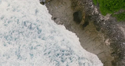 Top View of the Giant Waves, Foaming and Splashing in the Ocean, Indonesia, Bali Stock Footage 236468164