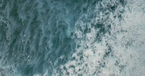 Top View of the Giant Waves, Foaming and Splashing in the Ocean, Indonesia, Bali Stock Footage 236631123