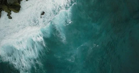 Top View of the Giant Waves, Foaming and Splashing in the Ocean, Indonesia, Bali Stock Footage 236692754