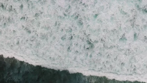 Top View of the Giant Waves, Foaming and Splashing in the Ocean, Indonesia, Bali Stock Footage 253421674